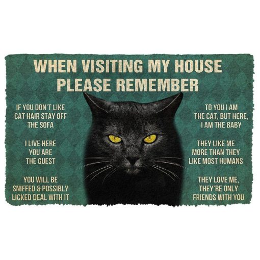 GearHuman 3D Please Remember Cool Black Cat House Rules Doormat GR220198 Doormat Doormat S(15,8''x23,6'')