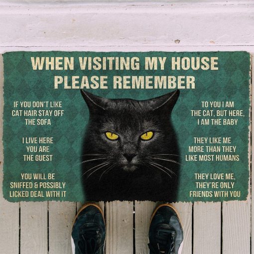 GearHuman 3D Please Remember Cool Black Cat House Rules Doormat GR220198 Doormat