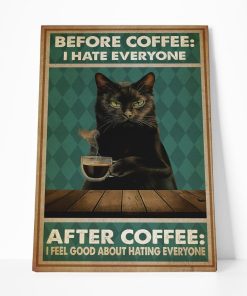 Gearhuman 3D Before Cofee Black Cat Custom Canvas GB29017 Canvas 1 Piece Non Frame M