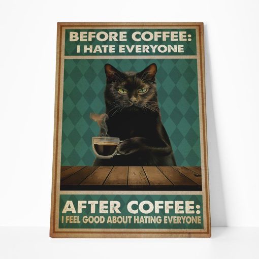 Gearhuman 3D Before Cofee Black Cat Custom Canvas GB29017 Canvas 1 Piece Non Frame M