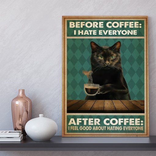 Gearhuman 3D Before Cofee Black Cat Custom Canvas GB29017 Canvas