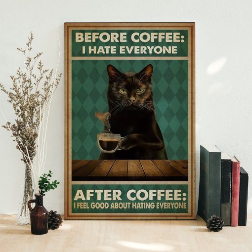 Gearhuman 3D Before Cofee Black Cat Custom Canvas GB29017 Canvas