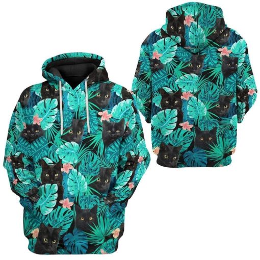 Gearhumans 3D Black Cat Tropical Hawaii Custom Hoodie Apparel 3 Gearhuman 3D Black Cat Tropical Hawaii Custom Hoodie Apparel GW130712 3D Custom Fleece Hoodies