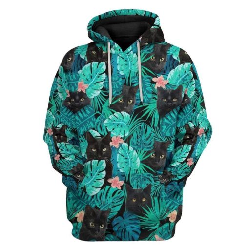 Gearhumans 3D Black Cat Tropical Hawaii Custom Hoodie Apparel 1 Gearhuman 3D Black Cat Tropical Hawaii Custom Hoodie Apparel GW130712 3D Custom Fleece Hoodies Hoodie S