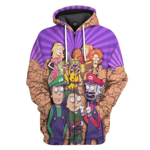Gearhuman 3D Rick And Morty Mario Brother Custom Hoodie Apparel GW310723 3D Custom Fleece Hoodies Zip Hoodie S