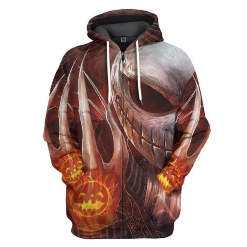 Gearhuman 3D Jack Skellington Pumpkin Halloween Custom Hoodie Apparel GV20086 3D Custom Fleece Hoodies Zip Hoodie S