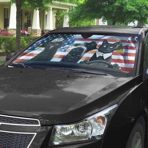 Gearhumans 3D Black Cat Family America Custom Car Auto Sunshade 2 gearhumans 3D Black Cat Family America Custom Car Auto Sunshade GL06073 Auto Sunshade