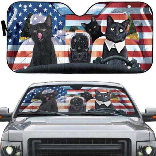Gearhumans 3D Black Cat Family America Custom Car Auto Sunshade 3 gearhumans 3D Black Cat Family America Custom Car Auto Sunshade GL06073 Auto Sunshade