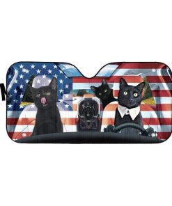 gearhumans 3D Black Cat Family America Custom Car Auto Sunshade GL06073 Auto Sunshade 57''x27.5''