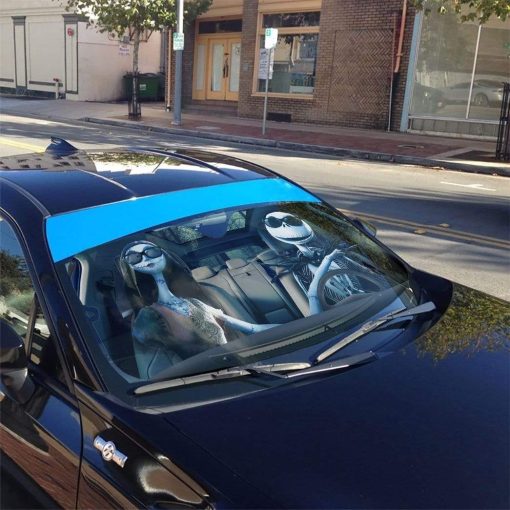gearhumans 3D Jack Skellington And Sally Halloween Custom Car Auto Sunshade GV20085 Auto Sunshade