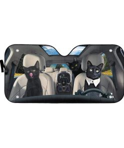 gearhumans 3D Black Cat Family Custom Car Auto Sunshade GL06072 Auto Sunshade 57''x27.5''