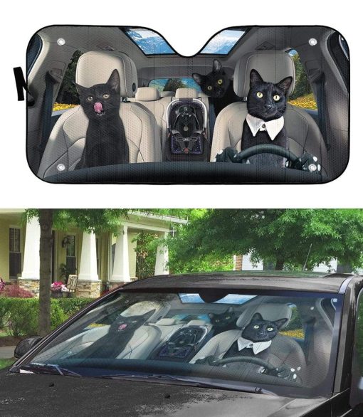 gearhumans 3D Black Cat Family Custom Car Auto Sunshade GL06072 Auto Sunshade