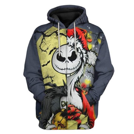 Gearhuman 3D Jack Skellington Halloween And Grinch Christmas Custom Hoodie Apparel GV20083 3D Custom Fleece Hoodies Zip Hoodie S
