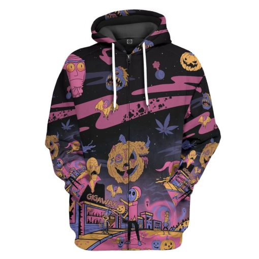 Gearhuman 3D Rick And Morty Halloween Custom Hoodie Apparel GW25088 3D Custom Fleece Hoodies Zip Hoodie S