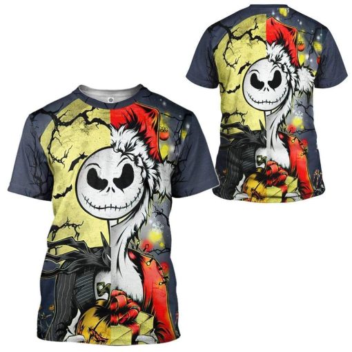 Gearhuman 3D Jack Skellington Halloween And Grinch Christmas Custom Tshirt Apparel GV20083 3D T-shirt