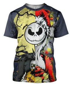 Gearhuman 3D Jack Skellington Halloween And Grinch Christmas Custom Tshirt Apparel GV20083 3D T-shirt T-Shirt S