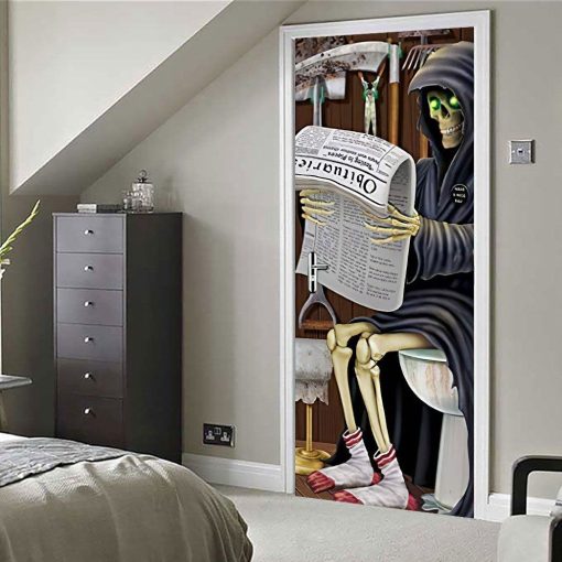 Gearhuman 3D WC Skeleton Halloween Custom Door Stickers GV23099 Door Stickers