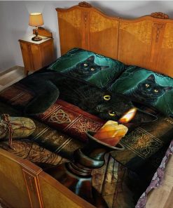 Gearhuman 3D Black Cat Witching Hour Custom Quilt Set GW14094 Quilt Set Quilt Set Twin