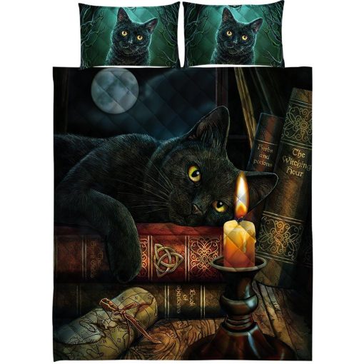 Gearhuman 3D Black Cat Witching Hour Custom Quilt Set GW14094 Quilt Set