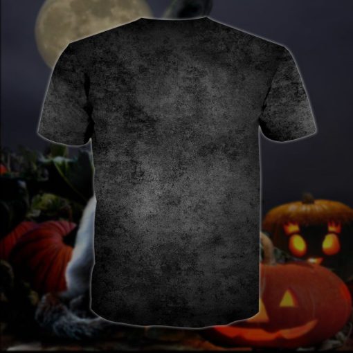 Gearhumans 3D Halloween Black Cat Skull Witchy Custom Bleached Tshirt - Image 4