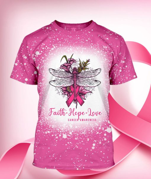 Gearhumans 3D Dragonfly Faith Hope Love Breast Cancer Awareness Custom Bleached Tshirt 3 Gearhumans 3D Dragonfly Faith Hope Love Breast Cancer Awareness Custom Bleached Tshirt - Image 3