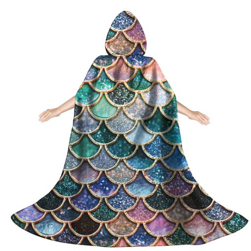 Gearhumans 3D The Most Blue Sparkle Mermaid Tail In The Ocean Custom Hooded Cloak - Image 2