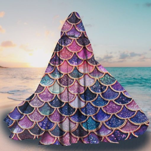 Gearhumans 3D The Most Pink Sparkle Mermaid Tail In The Ocean Custom Hooded Cloak - Image 3