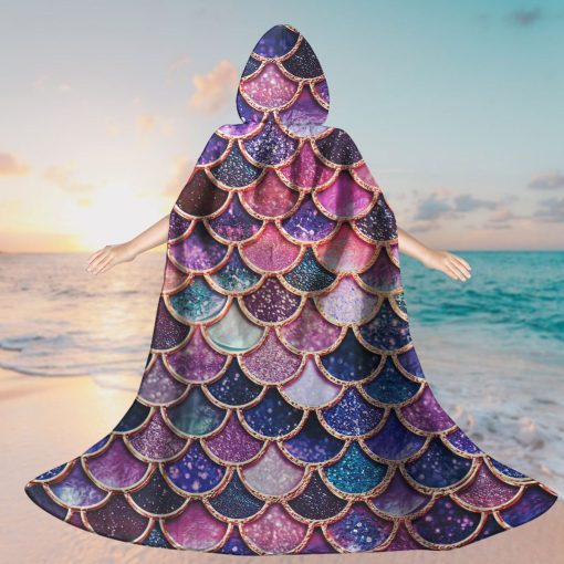 Gearhumans 3D The Most Pink Sparkle Mermaid Tail In The Ocean Custom Hooded Cloak - Image 4