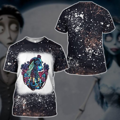 Gearhumans 3D Corpse Bride The Colorful Bride Custom Bleached Tshirt - Image 3