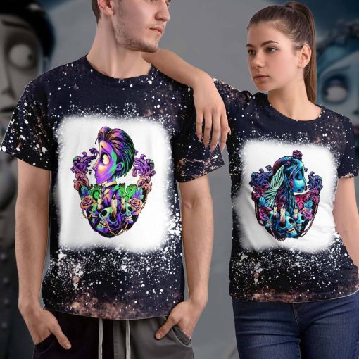 Gearhumans 3D Corpse Bride The Colorful Groom Custom Bleached Tshirt - Image 3