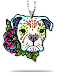 Gearhumans 3D Sugar Skull Bull Dog Custom Car Hanging