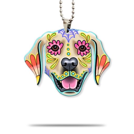 Gearhumans 3D Sugar Skull Golden Retriever Dog Custom Car Hanging