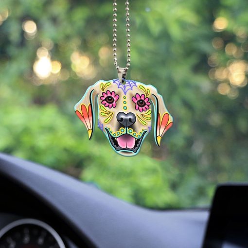 Gearhumans 3D Sugar Skull Golden Retriever Dog Custom Car Hanging