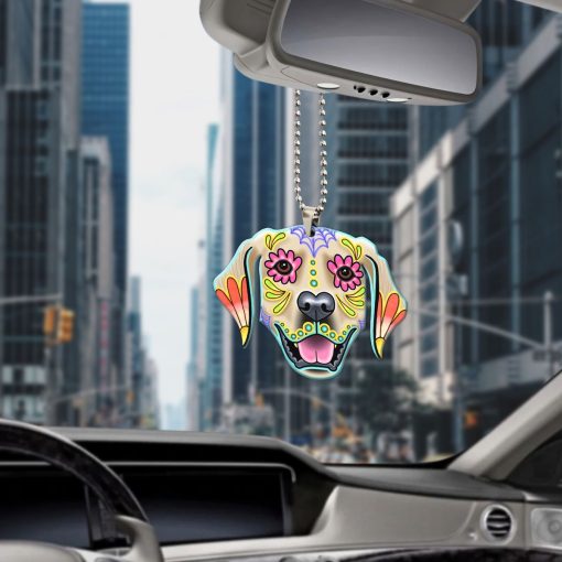 Gearhumans 3D Sugar Skull Golden Retriever Dog Custom Car Hanging