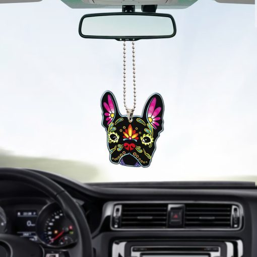 Gearhumans 3D Sugar Skull French Bulldog Custom Car Hanging