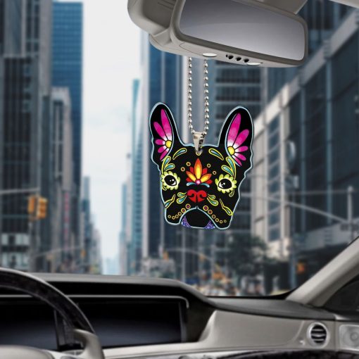 Gearhumans 3D Sugar Skull French Bulldog Custom Car Hanging