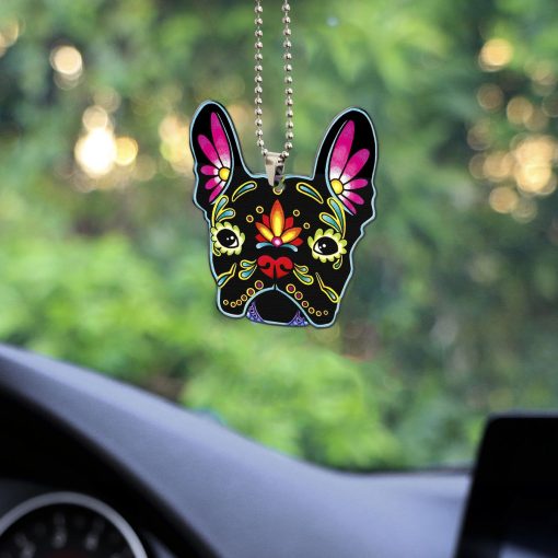 Gearhumans 3D Sugar Skull French Bulldog Custom Car Hanging