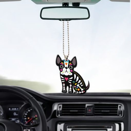 Gearhumans 3D Sugar Skull French Bulldog Custom Car Hanging