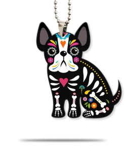 Gearhumans 3D Sugar Skull French Bulldog Custom Car Hanging