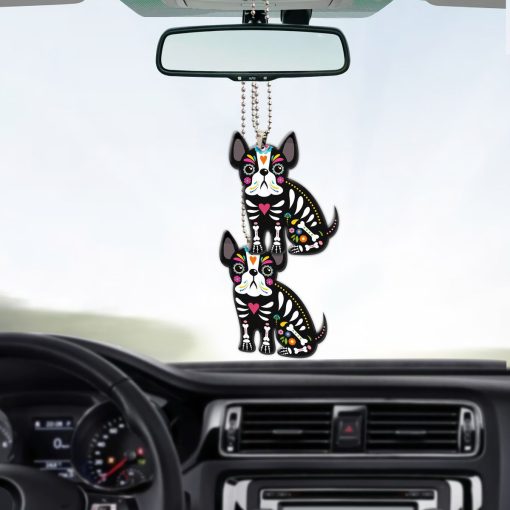 Gearhumans 3D Sugar Skull French Bulldog Custom Car Hanging