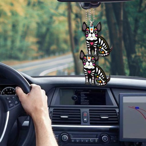 Gearhumans 3D Sugar Skull French Bulldog Custom Car Hanging