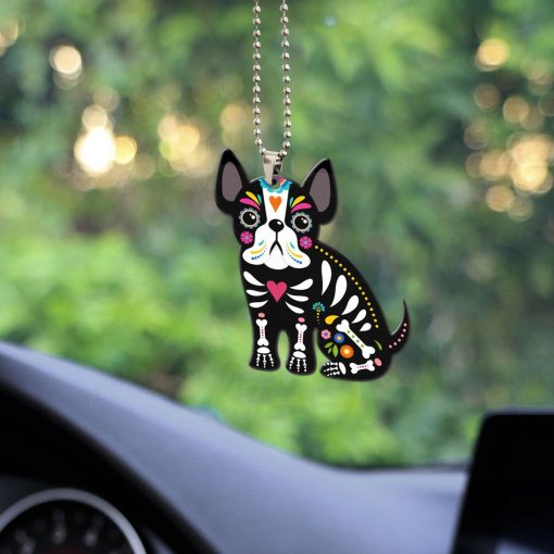 Gearhumans 3D Sugar Skull French Bulldog Custom Car Hanging
