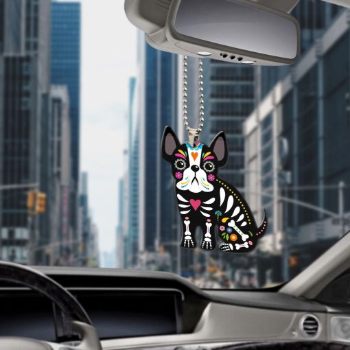 Gearhumans 3D Sugar Skull French Bulldog Custom Car Hanging