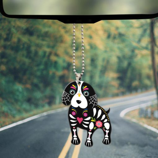 Gearhumans 3D Sugar Skull Dog Custom Car Hanging