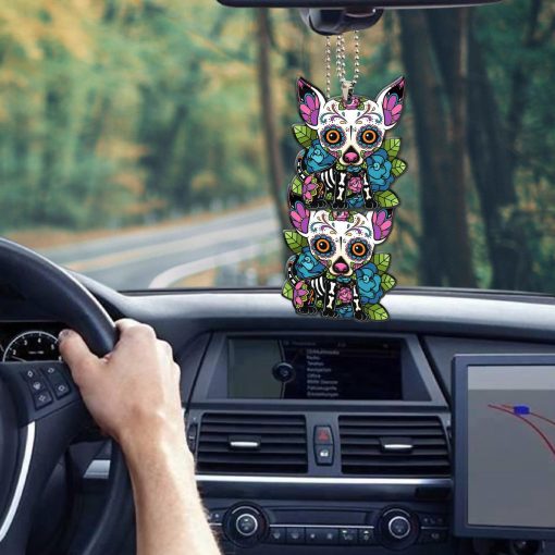 Gearhumans 3D Sugar Skull Chihuahua Dog Custom Car Hanging
