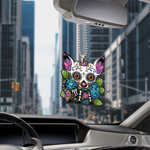 Gearhumans 3D Sugar Skull Chihuahua Dog Custom Car Hanging