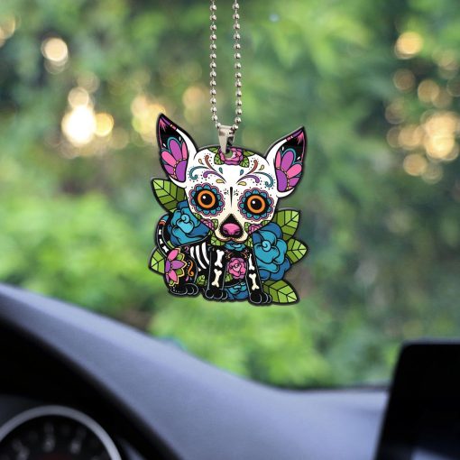 Gearhumans 3D Sugar Skull Chihuahua Dog Custom Car Hanging