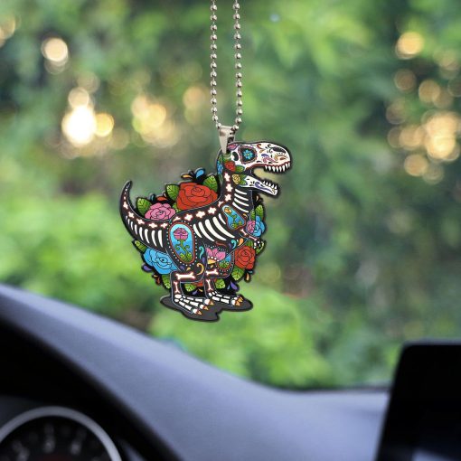 Gearhumans 3D Sugar Skull Dinosaur Custom Car Hanging