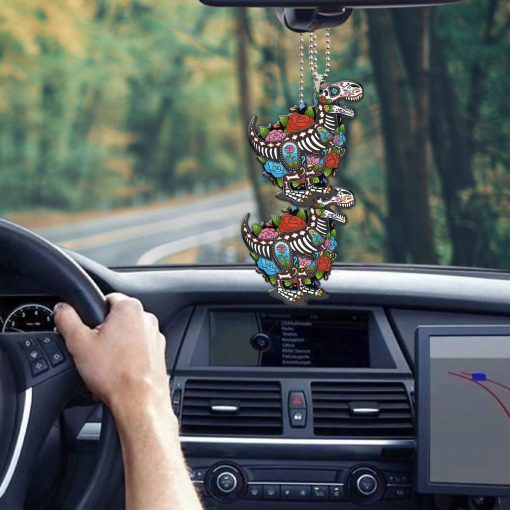 Gearhumans 3D Sugar Skull Dinosaur Custom Car Hanging
