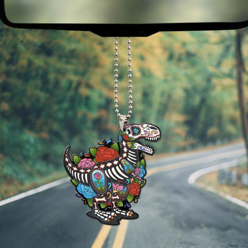 Gearhumans 3D Sugar Skull Dinosaur Custom Car Hanging